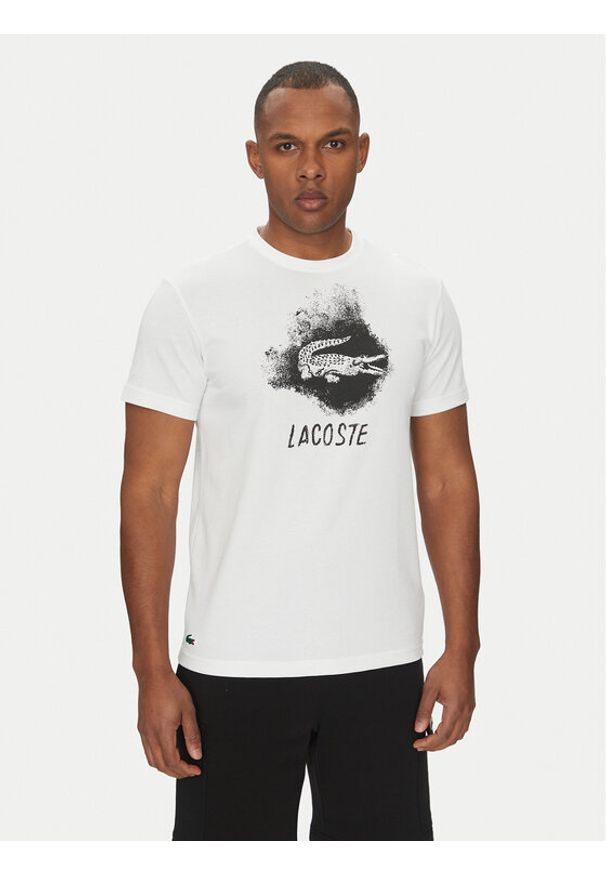 Lacoste T-Shirt TH8917 Biały Regular Fit. Kolor: biały. Materiał: bawełna