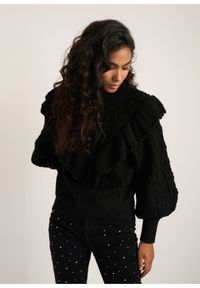 Ochnik - Czarny sweter z półgolfem damski. Kolor: czarny. Materiał: materiał. Wzór: ze splotem #2