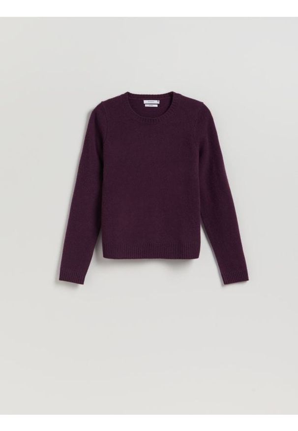 Reserved - Wełniany sweter - ciemnofioletowy. Kolor: fioletowy. Materiał: wełna