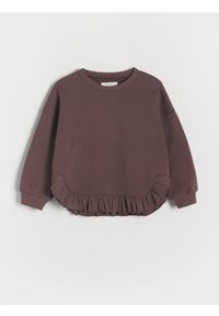 Reserved - Bluza z falbaną na dole - ciemnobrązowy. Kolor: brązowy. Materiał: bawełna, dzianina #1