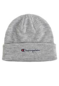 Czapka Champion Script Logo Beanie 806064-EM021 - szara. Kolor: szary. Materiał: dzianina, bawełna. Wzór: aplikacja. Sezon: zima. Styl: klasyczny