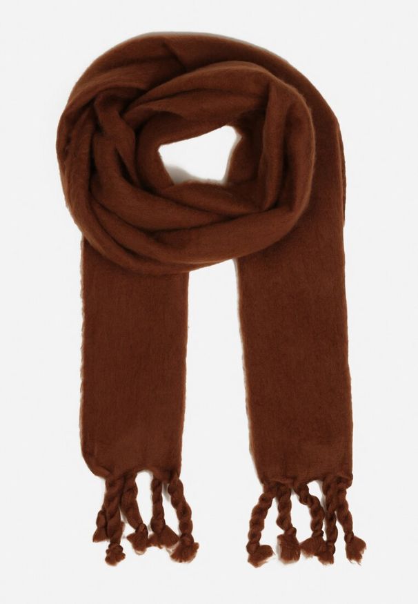 Born2be - Brązowy Szalik Wykończony Frędzlami Nomilia. Kolor: brązowy. Materiał: wełna. Styl: elegancki, klasyczny