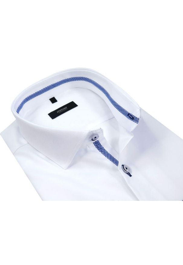 Mmer / Villaro - Koszule męskie - Biała koszula męska Mmer 209. Typ kołnierza: kołnierzyk klasyczny. Kolor: biały. Materiał: bawełna, tkanina. Długość: długie. Styl: elegancki, klasyczny