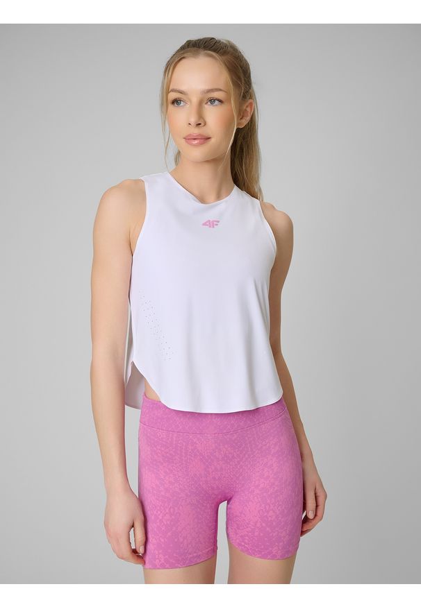 4f - 4F Top treningowy szybkoschnący damski - biały M. Kolor: biały. Sport: fitness