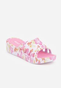 Born2be - Biało-Różowe Klapki Piankowe Basenowe na Grubej Podeszwie Mephistae. Okazja: na co dzień. Kolor: biały. Materiał: len, dresówka. Sezon: lato. Styl: wakacyjny, casual #2