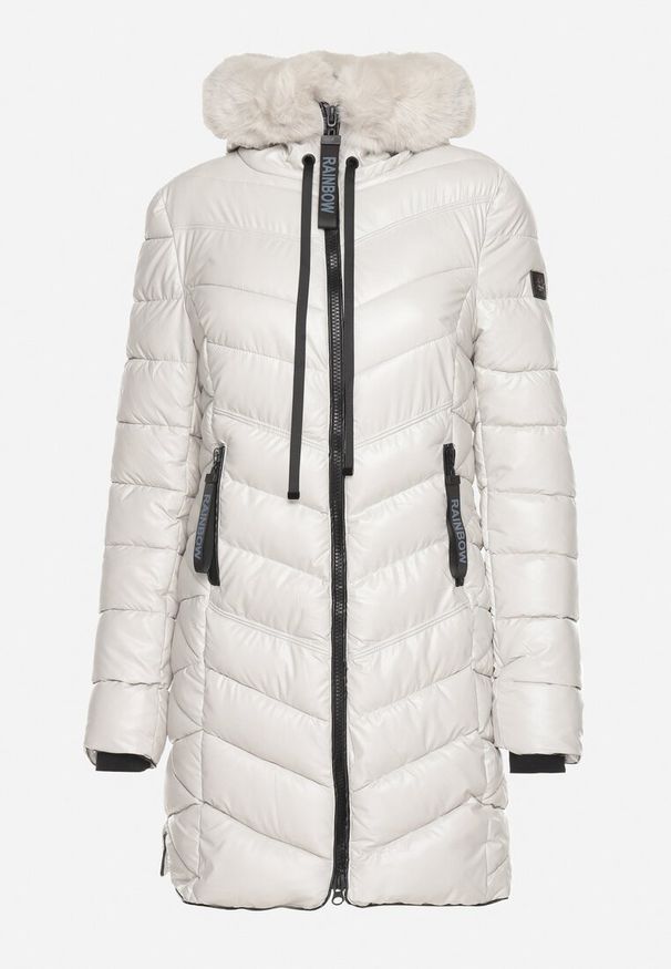 Born2be - Biała Pikowana Kurtka z Kapturem i Futerkiem z Możliwością Odpięcia Elentina. Okazja: do pracy, na co dzień, na spotkanie biznesowe. Typ kołnierza: kaptur. Kolor: biały. Materiał: futro. Styl: casual, biznesowy