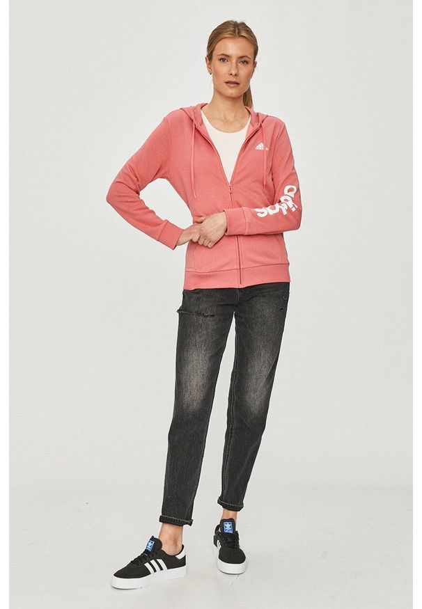 Adidas - adidas - Bluza. Okazja: na co dzień. Kolor: różowy. Materiał: poliester, dzianina. Wzór: nadruk. Styl: casual