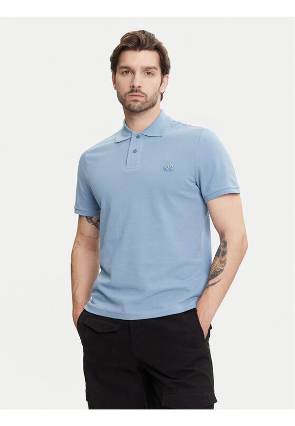 Moose Knuckles Polo Everett M34MT712 Niebieski Slim Fit. Typ kołnierza: polo. Kolor: niebieski. Materiał: bawełna