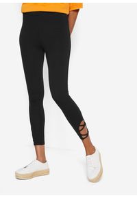 bonprix - Legginsy 7/8 z wysoką talią z bawełną organiczną. Kolor: czarny. Materiał: bawełna. Styl: elegancki #1