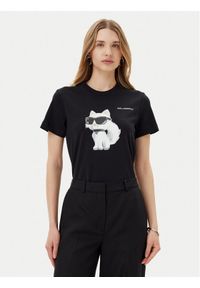 Karl Lagerfeld - KARL LAGERFELD T-Shirt A2W17119 Czarny Regular Fit. Typ kołnierza: dekolt w karo. Kolor: czarny. Materiał: bawełna