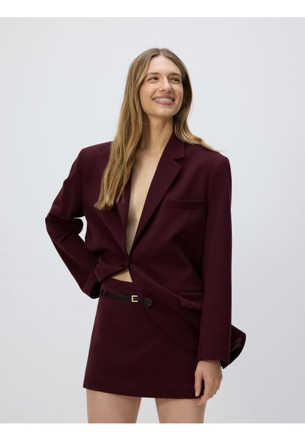 Reserved - Spódnico-szorty z paskiem - bordowy. Kolor: czerwony. Materiał: tkanina, wiskoza