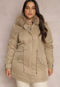 Renee - Beżowa Kurtka Parka Nylonowa Mivo. Okazja: na co dzień. Kolekcja: plus size. Kolor: beżowy. Materiał: nylon. Sezon: zima. Styl: klasyczny, casual, elegancki, wizytowy