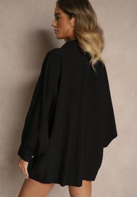 Renee - Czarna Koszula z Wiskozą w Stylu Nietoperza Sonarielia. Okazja: na co dzień. Typ kołnierza: kołnierzyk klasyczny. Kolor: czarny. Materiał: wiskoza. Długość: krótkie. Styl: klasyczny, elegancki, casual #3