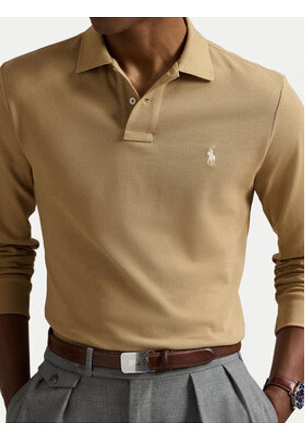 Polo Ralph Lauren Polo 710680790123 Beżowy Custom Slim Fit. Typ kołnierza: polo. Kolor: beżowy. Materiał: bawełna