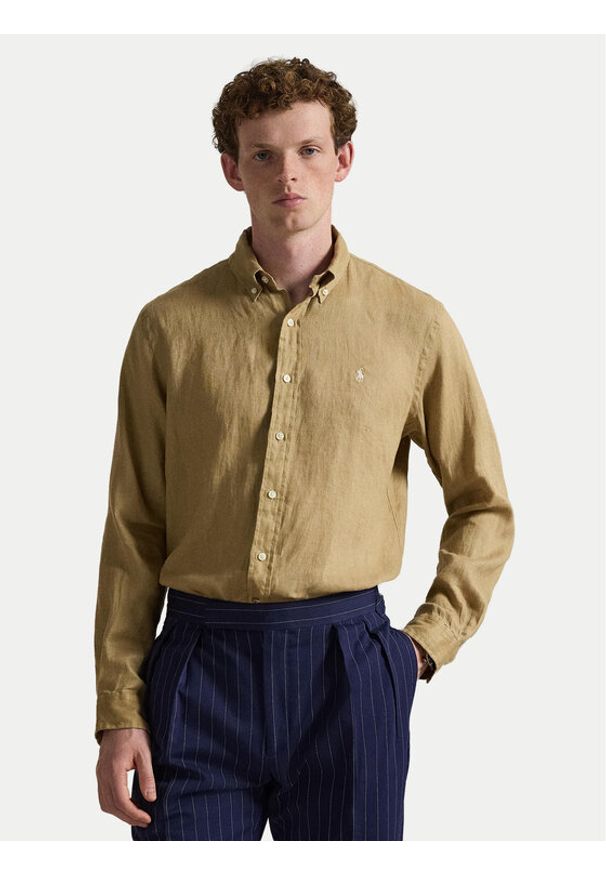 Polo Ralph Lauren Koszula 710968915502 Beżowy Regular Fit. Typ kołnierza: polo. Kolor: beżowy. Materiał: len