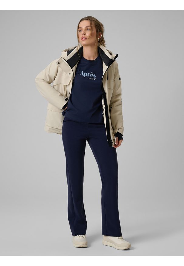 4f - 4F T-shirt boxy z nadrukiem damski - granatowy XS. Okazja: na co dzień. Kolor: niebieski. Materiał: dzianina, materiał, bawełna. Wzór: nadruk. Styl: casual