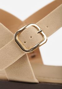 Renee - Beżowe Sandały Gladiatorki z Imitacji Nubuku Zapinane na Sprzączkę Briannea. Zapięcie: sprzączka. Kolor: beżowy. Materiał: nubuk. Wzór: haft. Sezon: lato. Styl: elegancki #7