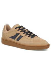 Skórzane półbuty męskie sneakersy beżowe Filippo MP7794. Okazja: na co dzień. Kolor: beżowy. Materiał: skóra. Szerokość cholewki: normalna. Obcas: na platformie. Styl: casual, sportowy #1