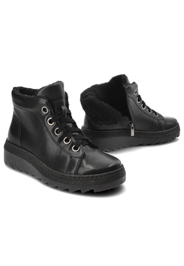 Czarne Trapery Armodo Ocieplane Buty Damskie. Zapięcie: sznurówki. Kolor: czarny. Materiał: skóra, futro, syntetyk. Sezon: zima. Styl: elegancki