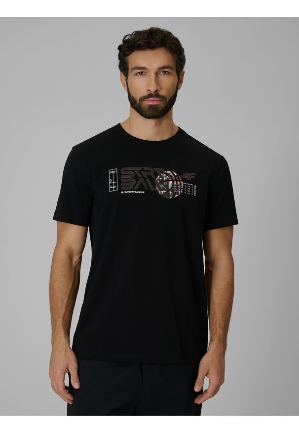 4f - 4F T-shirt regular z nadrukiem męski - czarny L. Okazja: na co dzień. Kolor: czarny. Materiał: bawełna, materiał. Wzór: nadruk. Styl: casual, sportowy