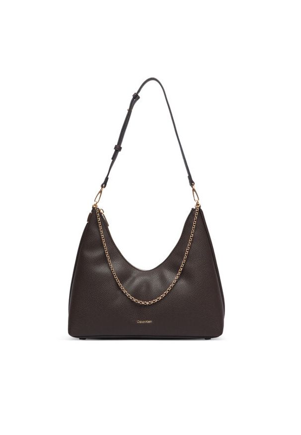 Calvin Klein Torebka Emblem Hw Pebble Shoulder Bag LV04F3495G Beżowy. Kolor: beżowy. Materiał: skórzane