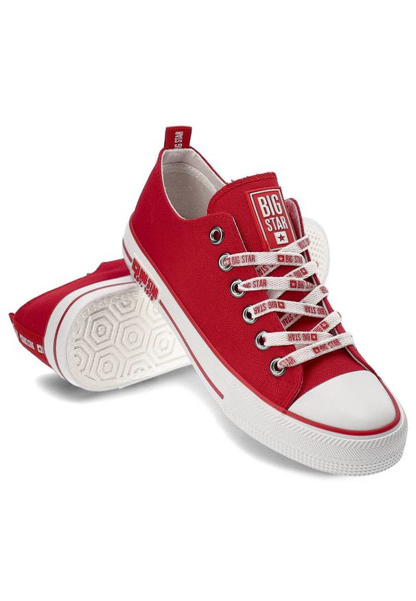 Big-Star - Czerwone Trampki Big Star Damskie Wygodne Buty. Kolor: czerwony. Materiał: materiał. Szerokość cholewki: normalna. Wzór: nadruk. Styl: sportowy