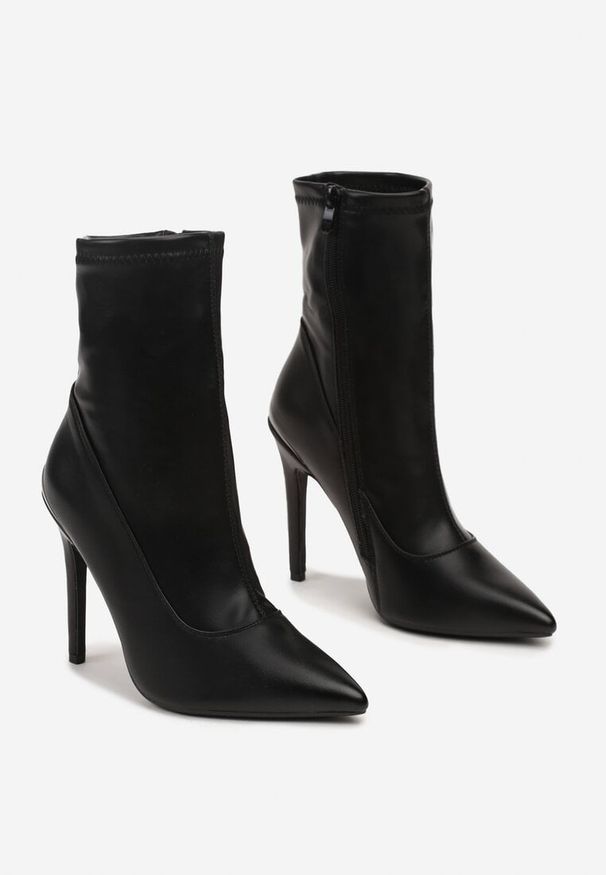 Renee - Czarne Botki na Szpilce z Metaliczną Aplikacją Ivandra. Kolor: czarny. Wzór: aplikacja. Obcas: na szpilce. Styl: elegancki