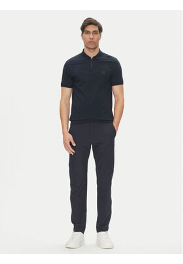 BOSS Polo Passerzip 50537507 Granatowy Slim Fit. Typ kołnierza: polo. Kolor: niebieski. Materiał: bawełna