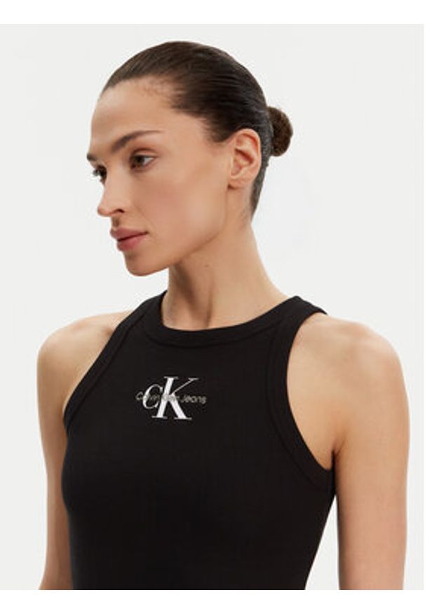 Calvin Klein Jeans Top Monologo J20J225301 Czarny Slim Fit. Kolor: czarny. Materiał: bawełna