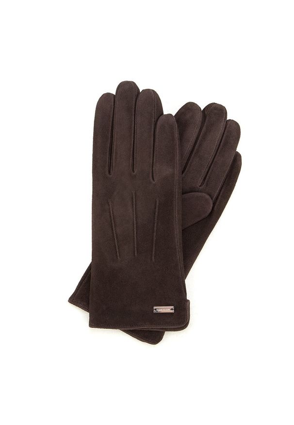 Wittchen - Damskie rękawiczki zamszowe z przeszyciami. Kolor: brązowy. Materiał: zamsz, skóra. Sezon: zima. Styl: klasyczny, elegancki