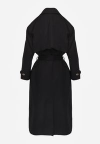 Renee - Czarny Płaszcz Trencz z Bawełny i Wiskozy z Wiązanym Paskiem i Klapą Lissien. Kolor: czarny. Materiał: wiskoza, bawełna #2