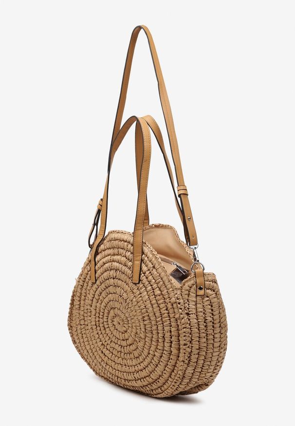 Renee - Beżowa Pleciona Okrągła Torebka Shopperka z Długimi Rączkami i Paskiem Acelema. Kolor: beżowy. Styl: klasyczny, elegancki, casual