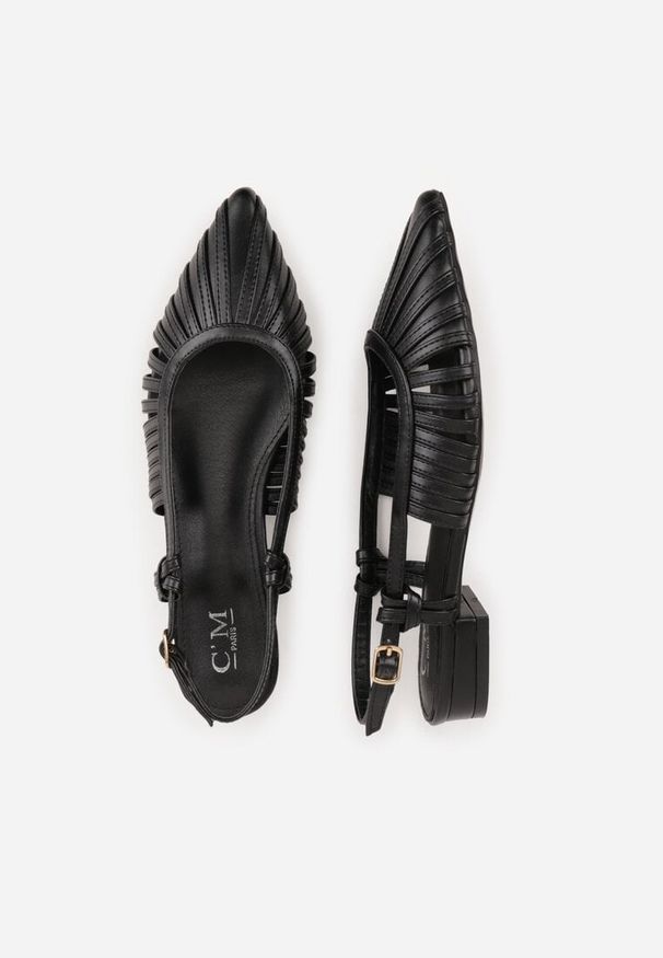 Renee - Czarne Płaskie Sandały z Ozdobnymi Paseczkami Kahlidone. Okazja: na co dzień. Nosek buta: otwarty. Kolor: czarny. Materiał: len. Sezon: lato. Obcas: na płaskiej podeszwie. Styl: elegancki, wakacyjny, casual