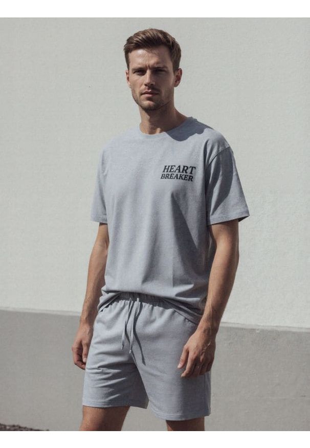 Sinsay - Bawełniana piżama dwuczęściowa z nadrukiem - szary. Kolor: szary. Materiał: bawełna. Wzór: nadruk