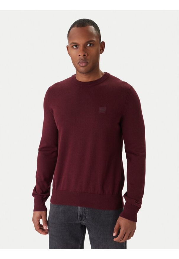 BOSS Sweter Kanovano_S 50527583 Bordowy Regular Fit. Kolor: czerwony. Materiał: bawełna