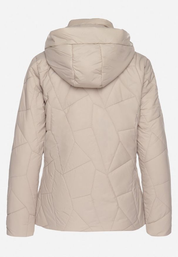 Born2be - Ciemnobeżowa Pikowana Kurtka Przejściowa z Odpinanym Kapturem Ninorwena. Okazja: na co dzień. Kolor: beżowy. Styl: casual, elegancki, klasyczny
