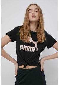 Puma t-shirt 534699 damski kolor czarny. Okazja: na co dzień. Kolor: czarny. Materiał: dzianina. Wzór: nadruk. Styl: casual