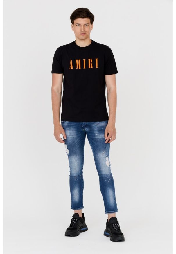 Amiri - AMIRI T-shirt męski czarny z pomarańczowym logo, Rozmiar XL. Kolor: czarny