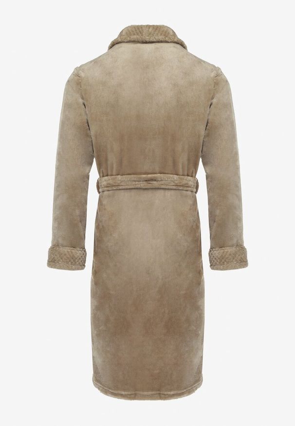 Born2be - Brązowy Klasyczny Szlafrok z Pluszowej Dzianiny Wiązany w Pasie Segara. Kolor: brązowy. Materiał: dzianina