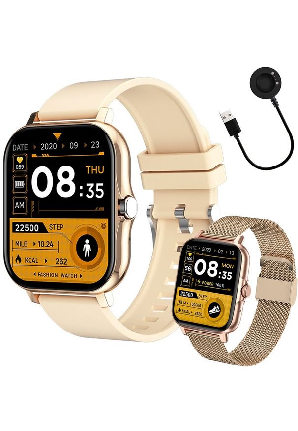NoName - Smartwatch zegarek damski męski gumowy pasek sport bluetooth rozmowy złoty. Rodzaj zegarka: smartwatch. Kolor: złoty. Materiał: guma. Styl: sportowy