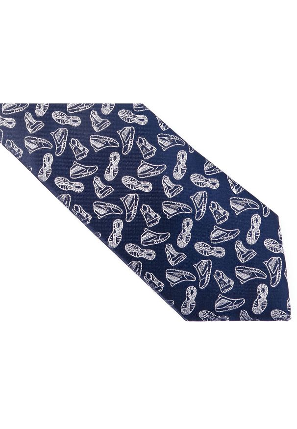 Modini - Granatowy krawat w buty D147. Kolor: niebieski. Materiał: mikrofibra, tkanina