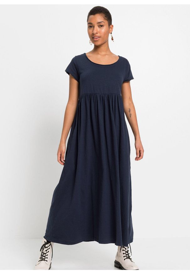 bonprix - Sukienka T-shirtowa z bawełny organicznej. Kolekcja: petite. Kolor: niebieski. Materiał: bawełna. Długość: maxi