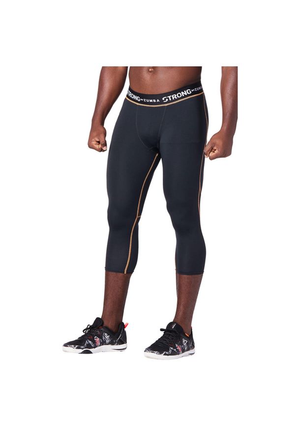 STRONG ID - Legginsy męskie sportowe czarne STRONG. Kolor: czarny. Materiał: lycra, poliester. Sport: fitness