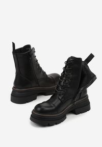 Born2be - Czarne Botki Workery na Podeszwie z Tłoczeniami Temishe. Kolor: czarny. Materiał: jeans, skóra. Szerokość cholewki: normalna. Styl: klasyczny #5