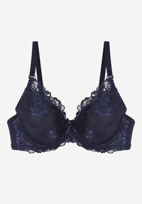Renee - Granatowy Koronkowy Biustonosz w Klasycznym Stylu Coralee. Kolor: niebieski. Materiał: koronka. Wzór: aplikacja, gładki #3