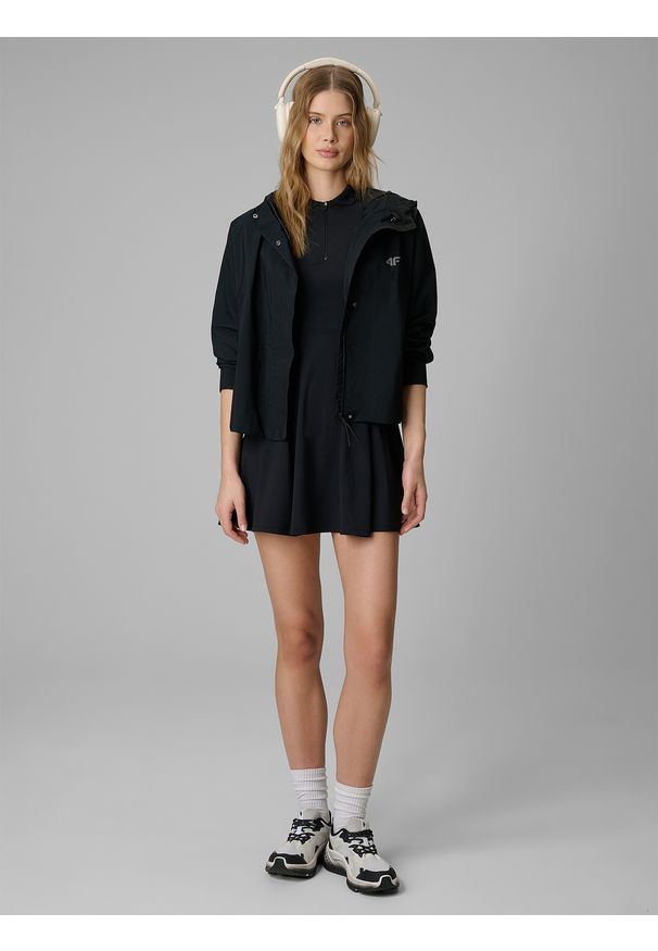 4f - 4F Kurtka przejściowa damska - czarna L. Okazja: na co dzień. Kolor: czarny. Materiał: materiał. Wzór: gładki. Styl: casual, klasyczny