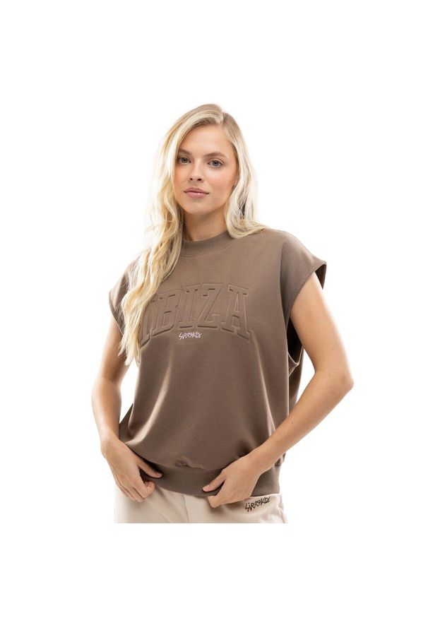 SIROKO - Damska bluza bez rękawów Lifestyle Siroko IBZ Tidal Brown. Kolor: brązowy. Materiał: materiał, prążkowany. Długość rękawa: bez rękawów