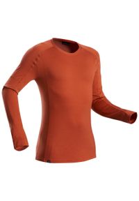 FORCLAZ - Koszulka trekkingowa męska z długim rękawem Forclaz MT500 merino. Kolor: brązowy. Materiał: materiał, poliamid, wełna. Długość rękawa: długi rękaw. Długość: długie