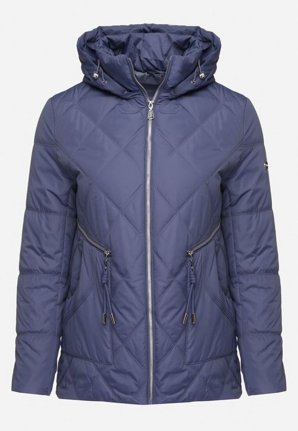 Born2be - Niebieska Pikowana Kurtka z Kapturem i Ozdobnymi Suwakami Carnaye. Okazja: na co dzień, na spacer. Typ kołnierza: kaptur. Kolekcja: plus size. Kolor: niebieski. Materiał: jeans. Styl: sportowy, casual, elegancki
