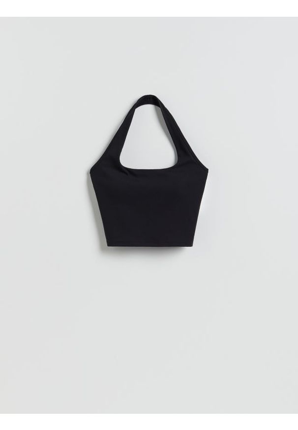 Reserved - Top halter - czarny. Typ kołnierza: dekolt halter. Kolor: czarny. Materiał: dzianina. Długość: krótkie. Wzór: gładki